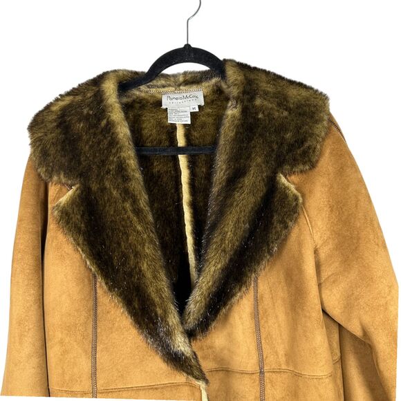 Pamela McCoy Collections Faux Suede Faux Fur Long Line Jacket Women's Medium - Picture 4 of 6